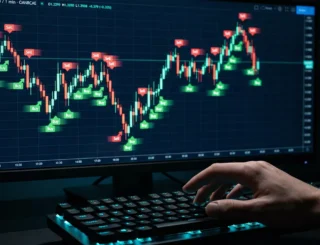 یک تریدر در حال انجام فست اسکلپ با یک چارت قیمتی